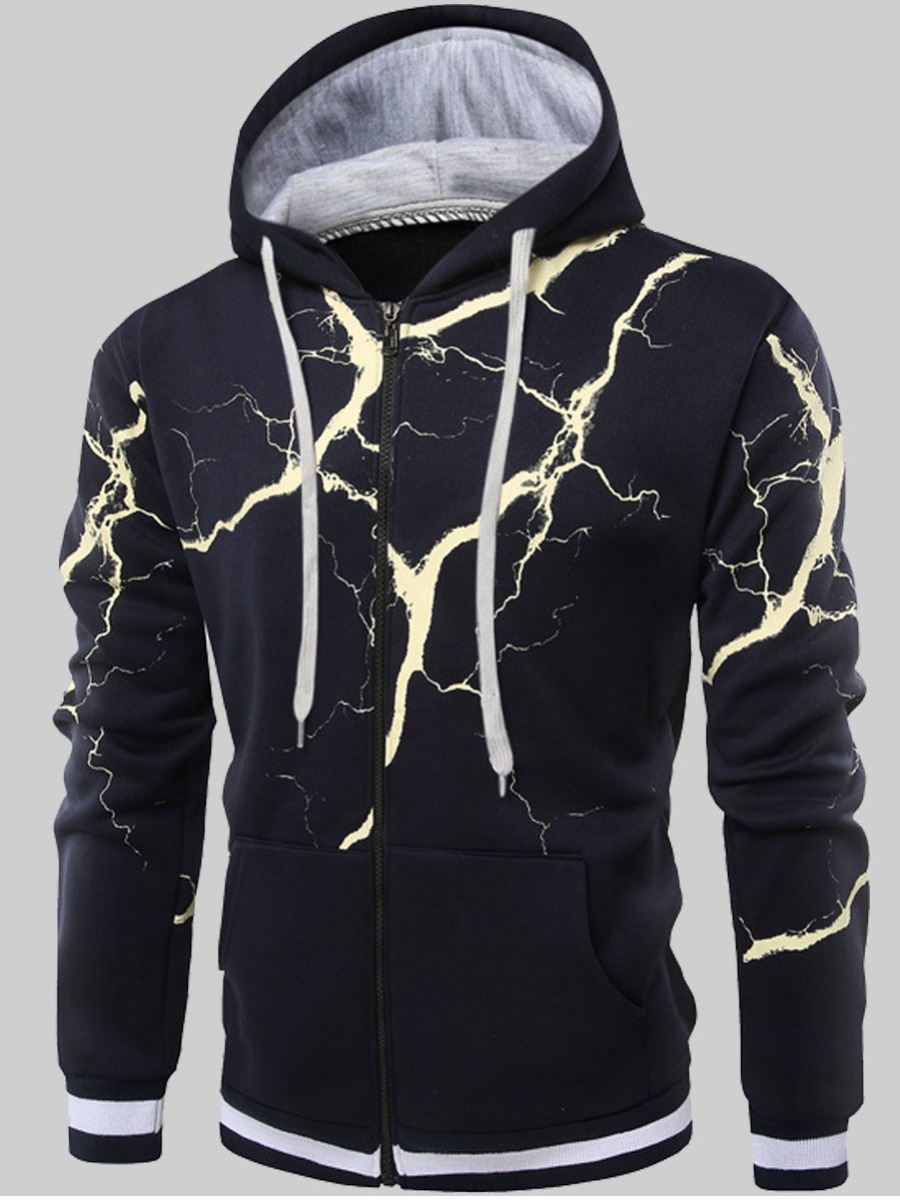 

lovely Sportswear Hooded Collar Print Black Ane White Men Hoodie, Black and white