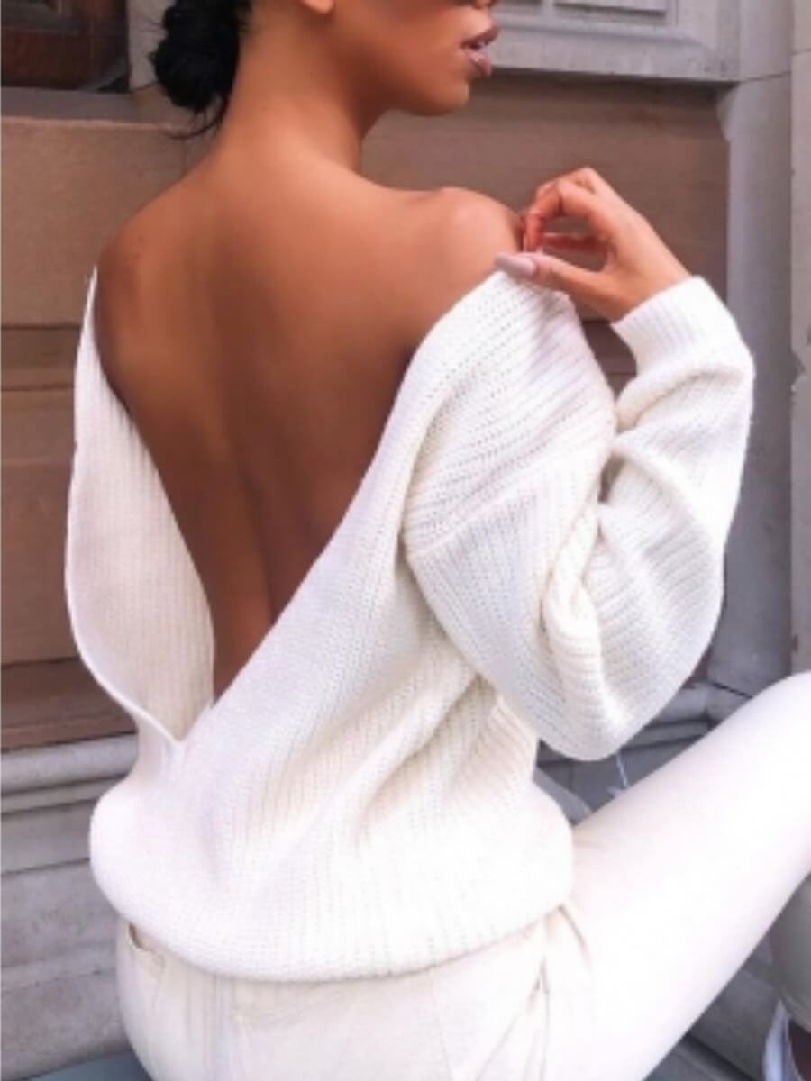 

Lovely Sexy Backless White Sweater