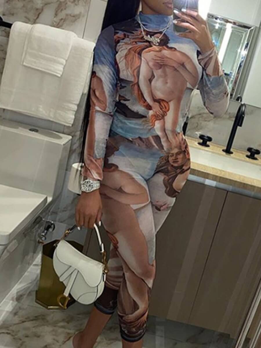 

Lovely Stylish Print Skinny Multicolor One-piece Jumpsuit, Multi