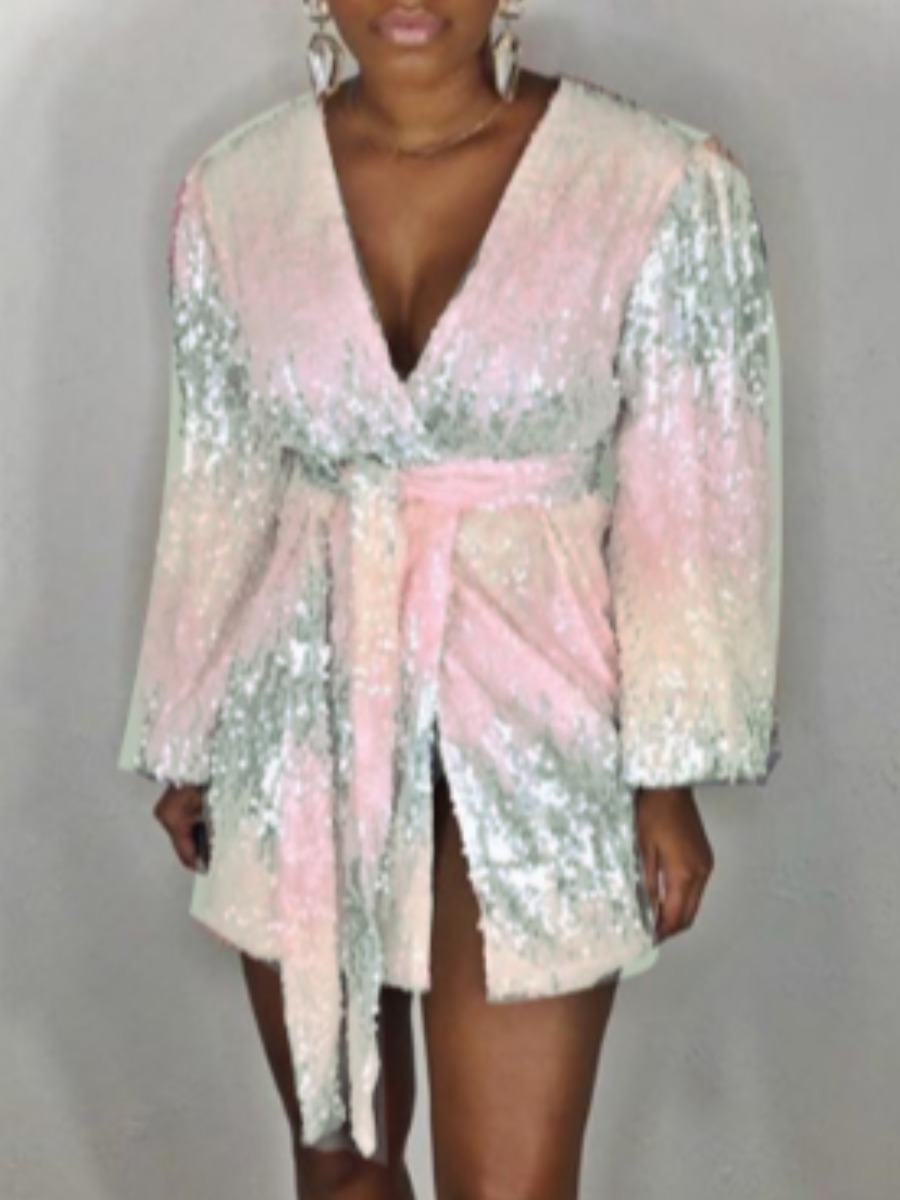 

lovely Trendy V Neck Sequined Multicolor Coat, Multi
