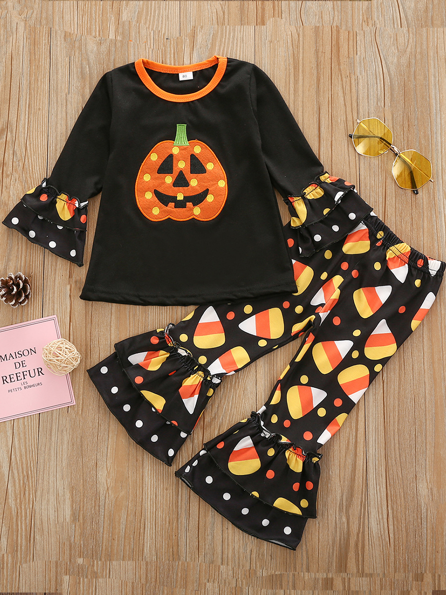 

lovely Chic O Neck Print Black Girl Two-piece Pants Set
