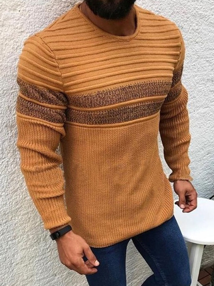 

lovely Casual O Neck Patchwork Yellow Men Sweater