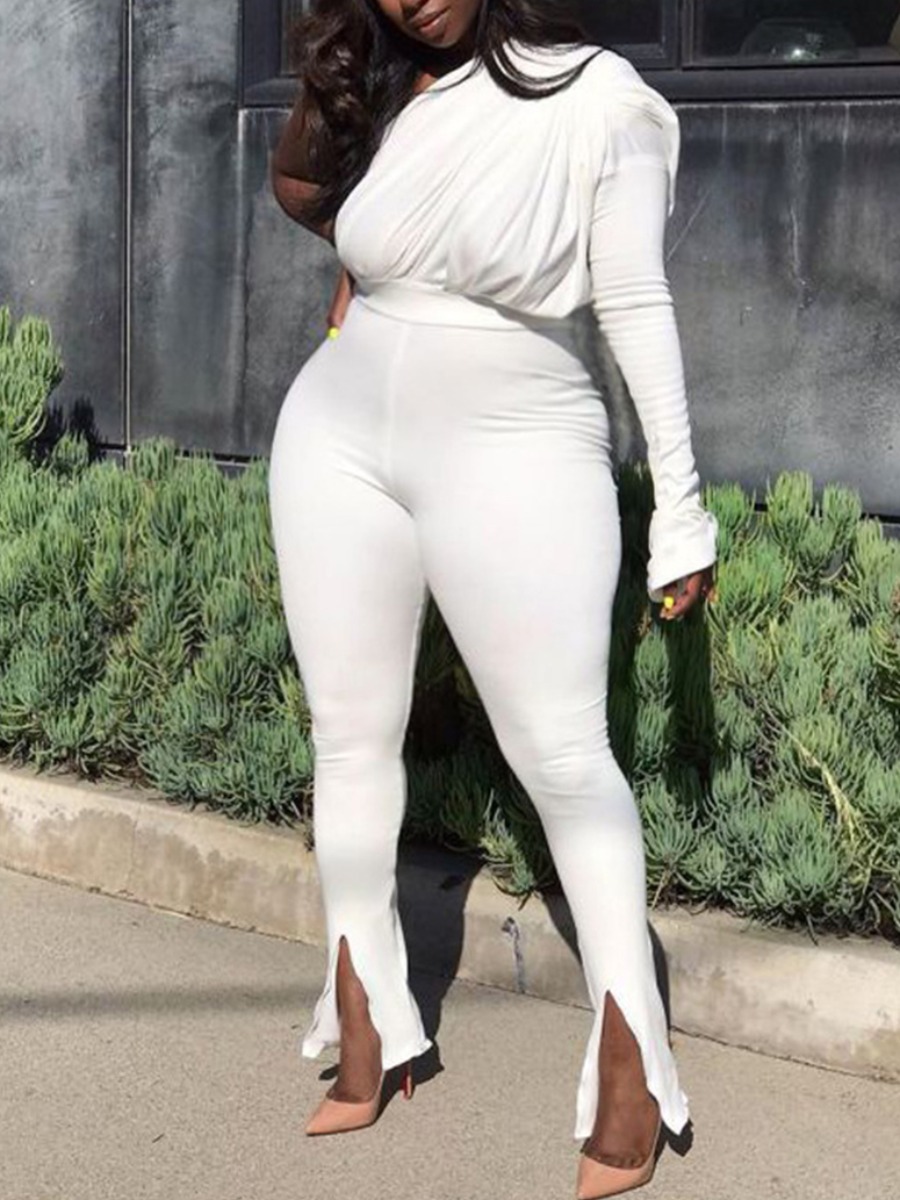 

lovely Stylish One Shoulder White Plus Size One-piece Jumpsuit