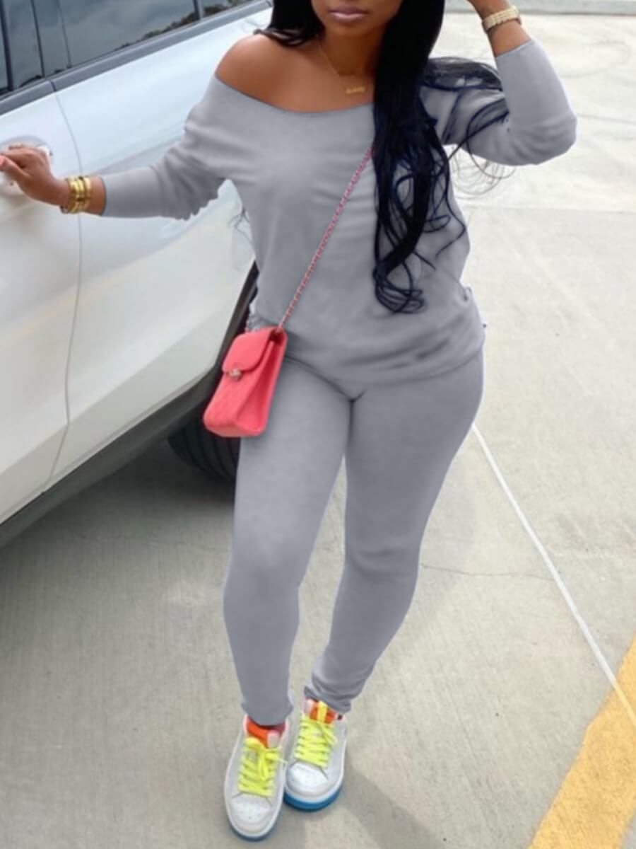 

Lovely Casual Basic Skinny Grey Two Piece Pants Set
