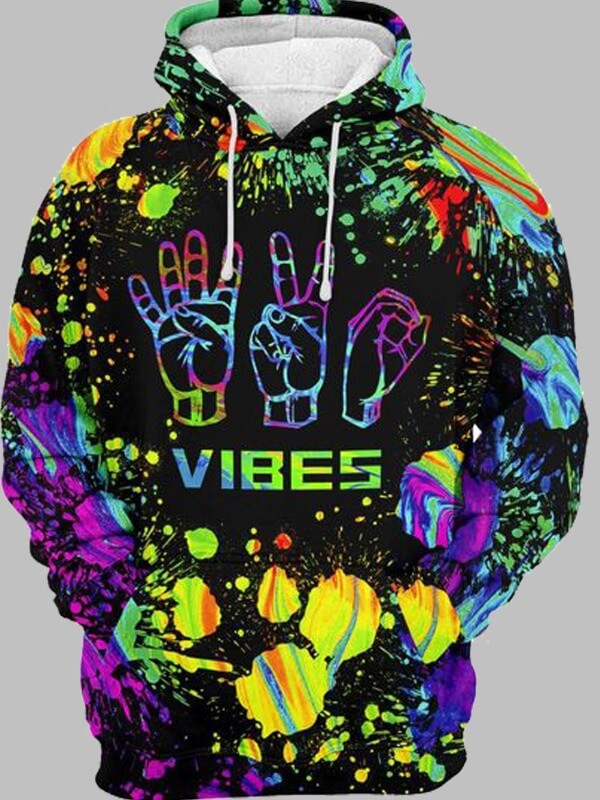 

LW Men Street Hooded Collar Print Multicolor Hoodie, Multi