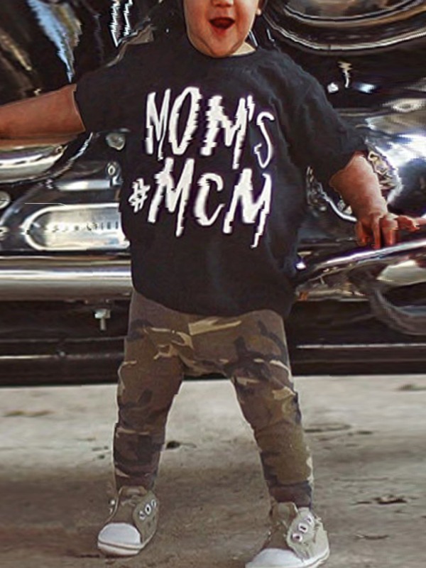 

lovely Casual O Neck Letter Print Black Boy Two-piece Pants Set