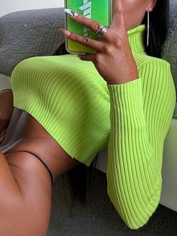 

Lovely Stylish Turtleneck Striped Green Sweater