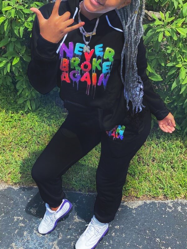 

Lovely Casual Letter Print Black Two Piece Pants Set