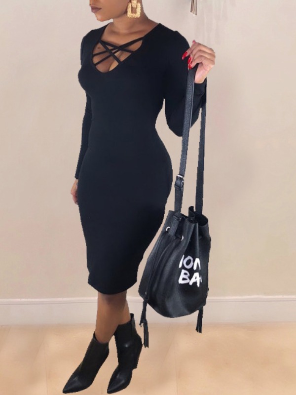 

lovely Casual Hollow-out Black Knee Length Dress