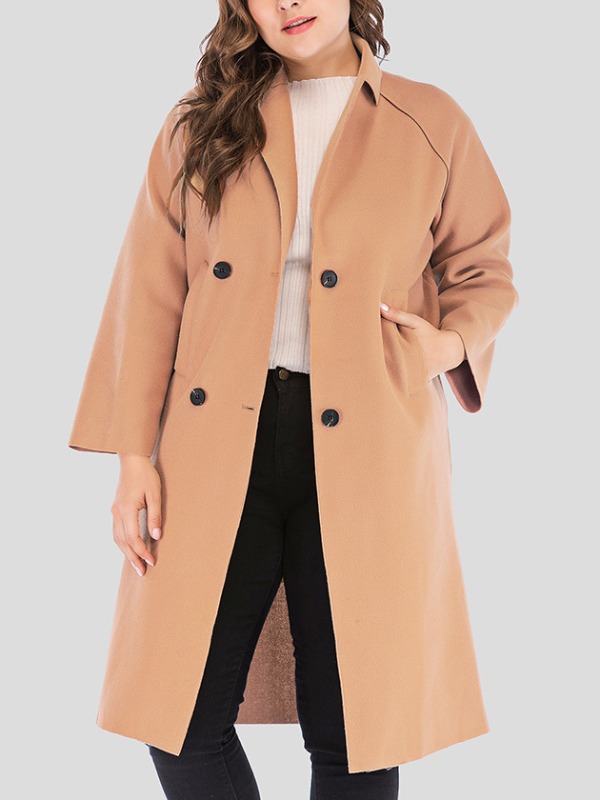 

lovely Trendy Turndown Collar Buttons Design Khaki Plus Size Trench Coat