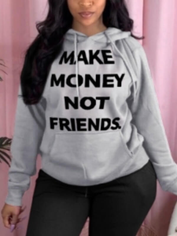 

Lovely Casual Hooded Collar Letter Print Grey Plus Size Hoodie