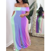 Lovely Trendy Dew Shoulder Rainbow Striped Purple 