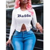 Lovely Street O Neck Letter Print White T-shirt