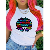 LW Leisure O Neck Print White T-shirt