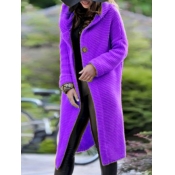lovely Casual Hooded Collar Buttons Design Purple 