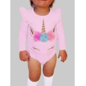 lovely Leisure O Neck Print Pink Girl One-piece Ro