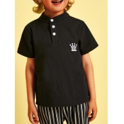 lovely Casual Buttons Design Black Boy T-shirt