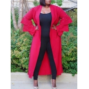 lovely Casual Nail Bead Design Red Trench Coat