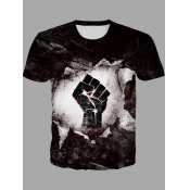 Lovely Men Casual O Neck Print Black Men T-shirt