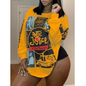 Lovely Street O Neck Print Yellow T-shirt