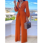 LW Polyester Lace-up Solid Regular Jumpsuit