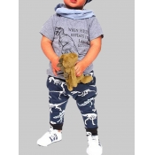 lovely Casual O Neck Print Grey Boy Two-piece Pant