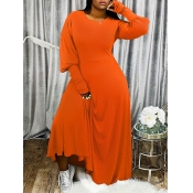 Lovely Casual Puffed Sleeves Loose Orange Maxi Dre