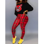 Lovely Casual Cartoon Print Black Plus Size Two Pi