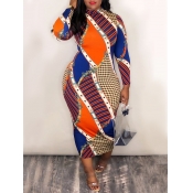 LW Plus Size Casual O Neck Print Color-lump Patchw
