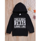 Lovely Casual Hooded Collar Letter Print Black Boy