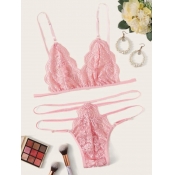 lovely Sexy Lace See-through Pink Plus Size Bra Se
