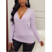 Lovely Casual Deep V Neck Purple Sweater