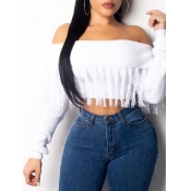 Lovely Stylish Dew Shoulder Tassel Design White Sw