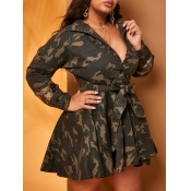 Lovely Casual Turndown Collar Camo Print Army Gree