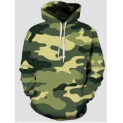 lovely Street Hooded Collar Camo Print Army Green 