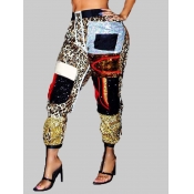 lovely Casual Patchwork Leopard Print Plus Size Pa