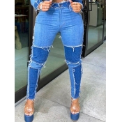 Lovely Casual Patchwork Blue Plus Size Jeans