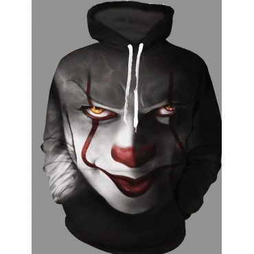 

LW Men Hooded Collar Clown Print Pitch-black Oversized Hoodie