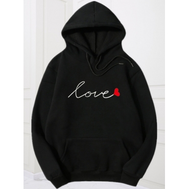 

LW COTTON Street Hooded Collar Letter Black Hoodie