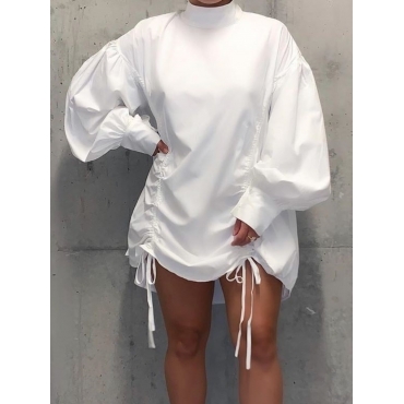 

LW Casual Half A Turtleneck Fold Design White Mini Dress