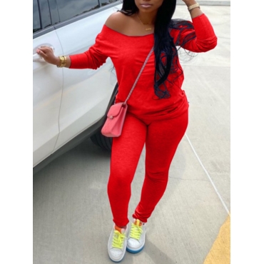 

LW Casual Basic Skinny Red Two Piece Pants Set
