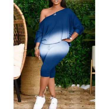 

LW Plus Size Gradient Print Tie-dye Loose Shorts Set, Blue