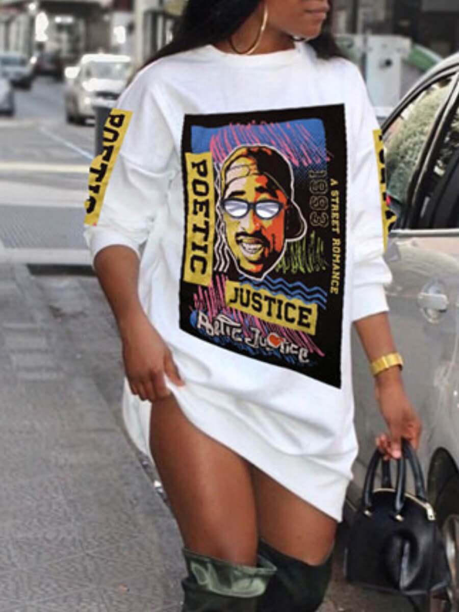 

Lovely Street O Neck Print White Mini Dress