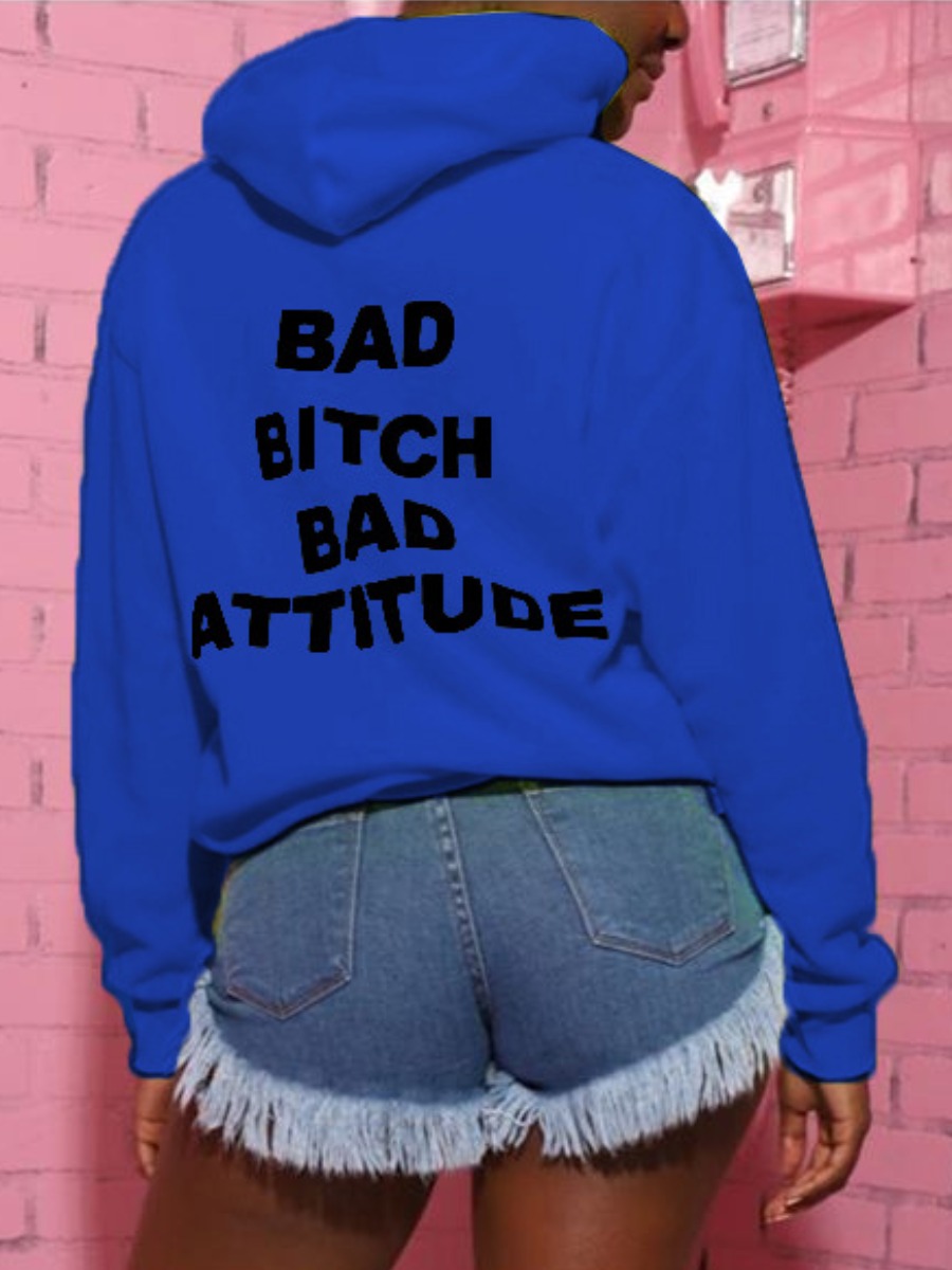 

lovely Leisure Hooded Collar Letter Print Blue Hoodie
