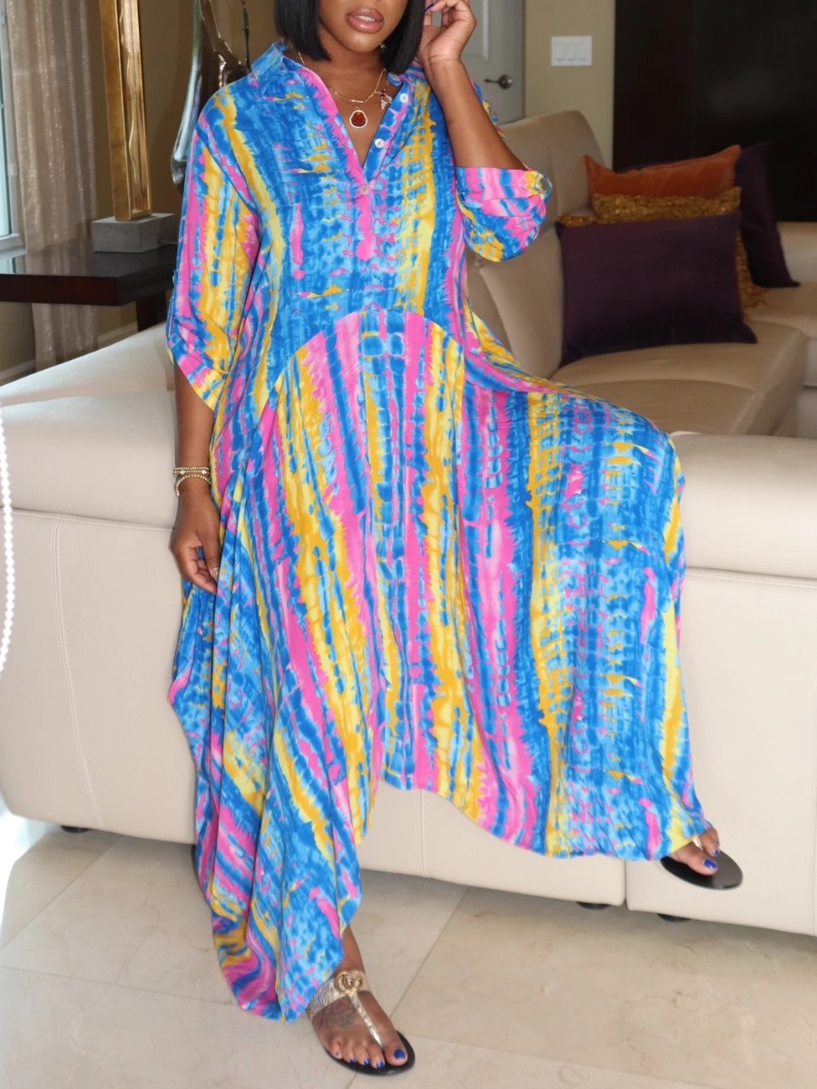 

Lovely Stylish Tie-dye Asymmetrical Blue Maxi Dress