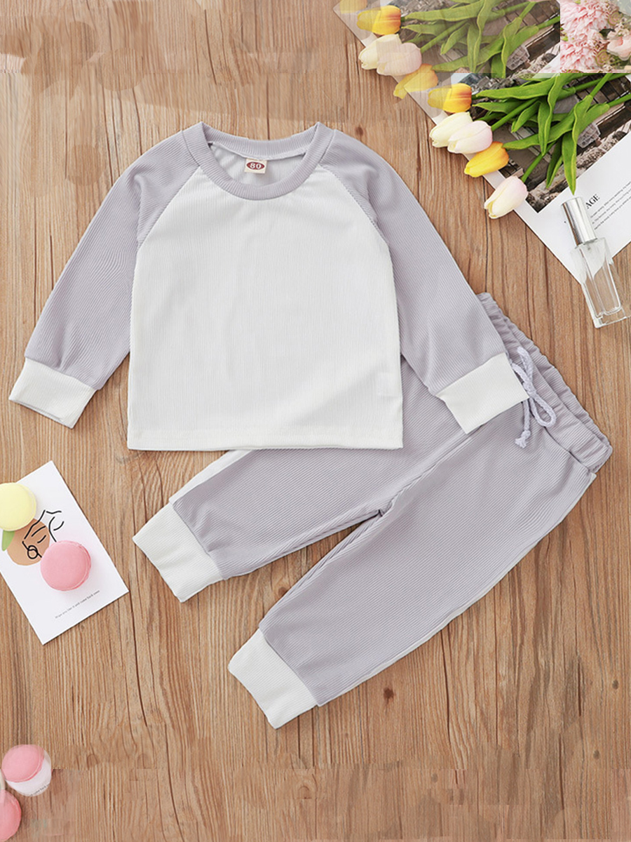 

lovely Casual O Neck Patchwork Grey Girl Two-piece Pants Set