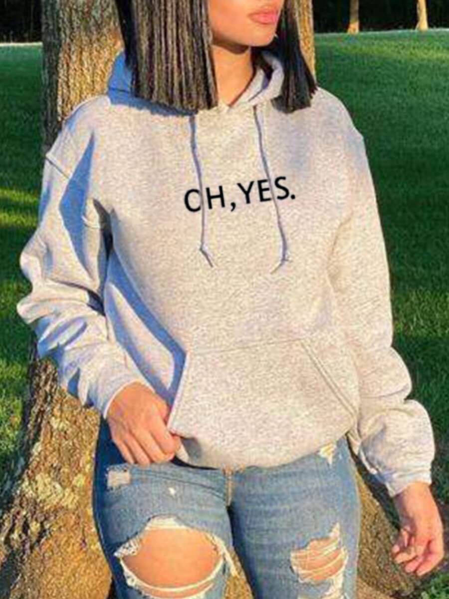 

Lovely Leisure Hooded Collar Letter Print Grey Hoodie