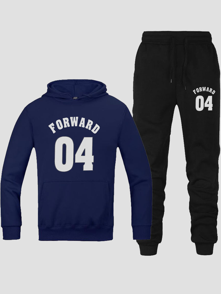 

lovely Sportswear Hooded Collar Letter Print Black Men Two-piece Pants Set