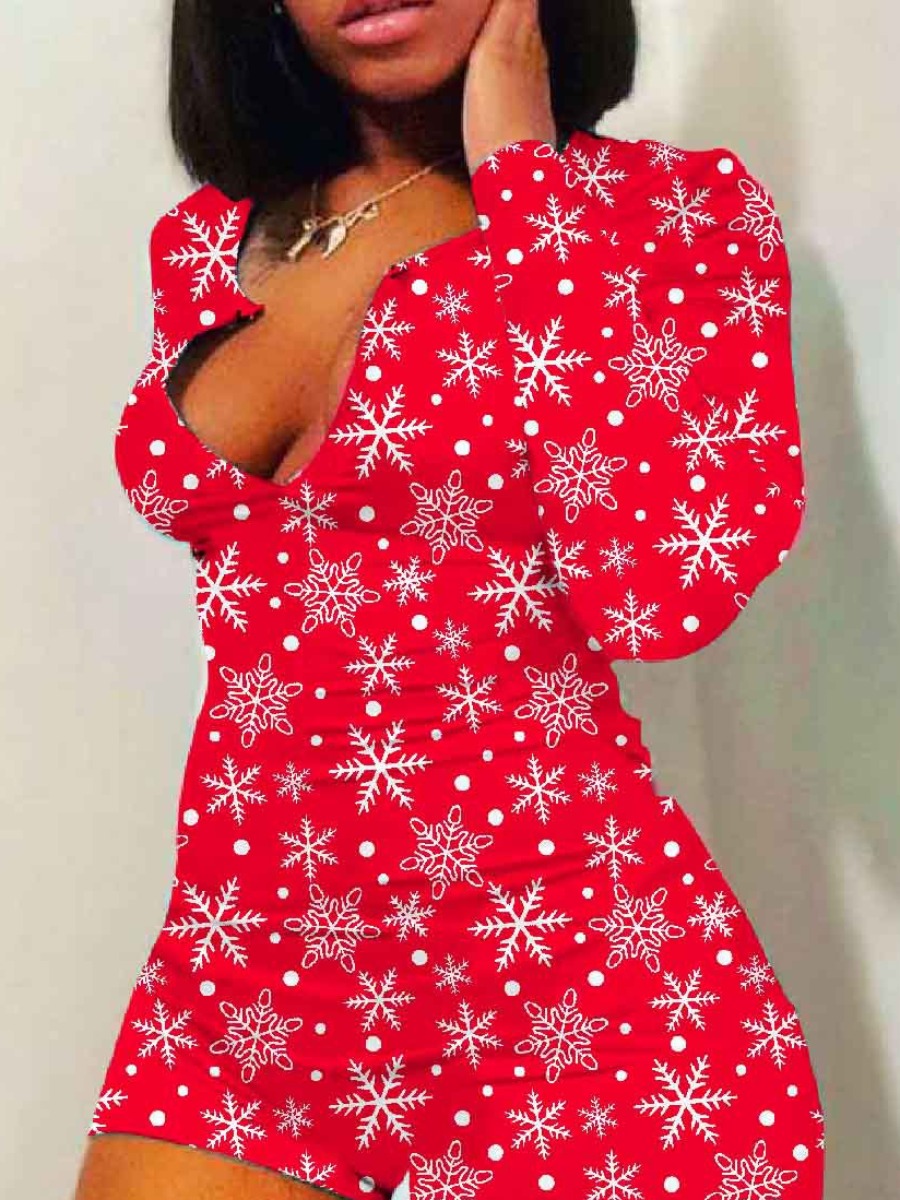 

Lovely Leisure V Neck Print Red Sleepwear