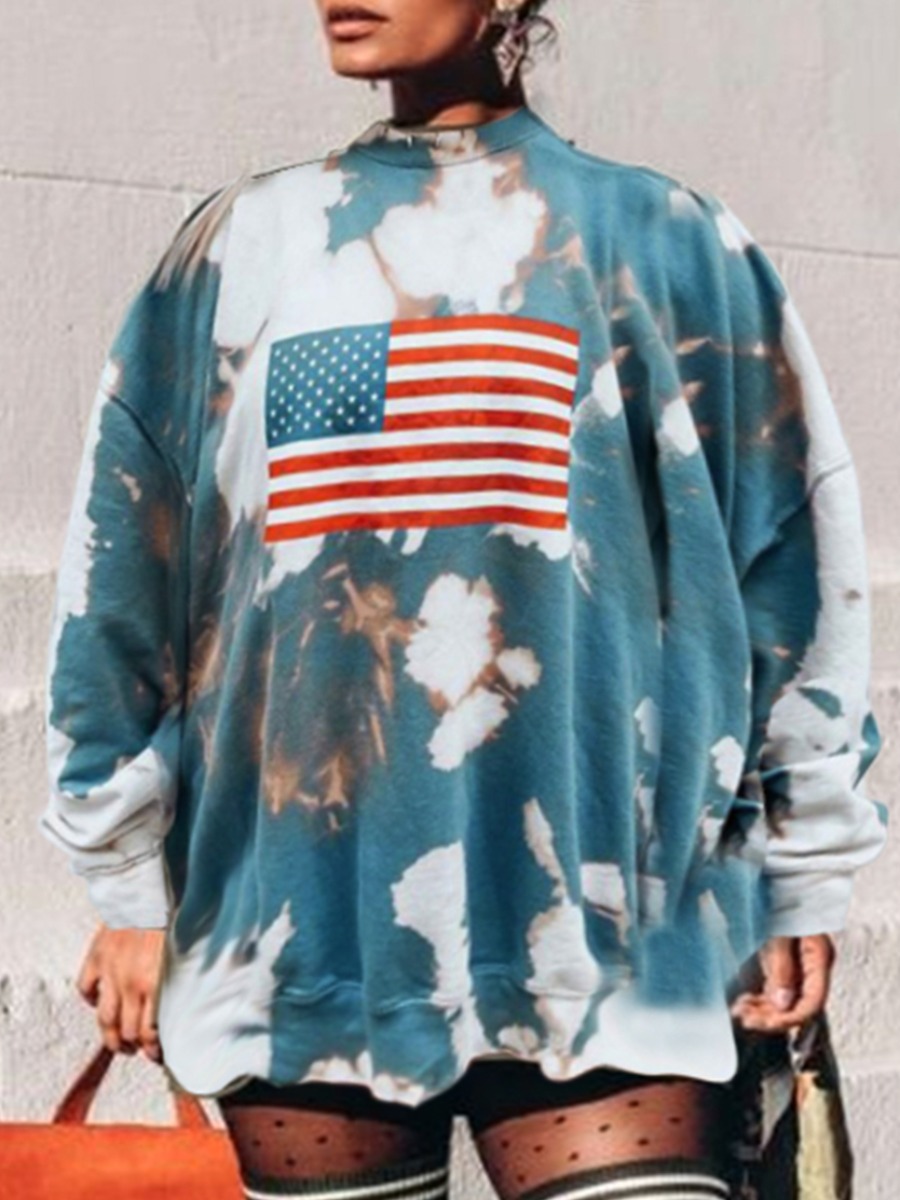 

lovely Street O Neck Tie-dye Loose Blue Hoodie